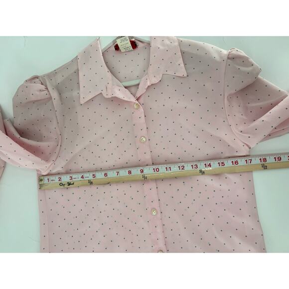 Spare Parts Vintage Blouse Womens Medium Pink Polka Dot Sheer Button Up Casual - Picture 14 of 16